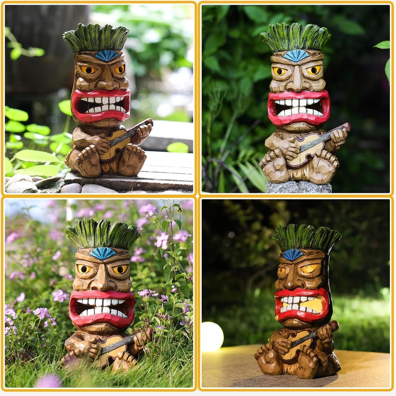 Yiosax Solar Tiki Statue Outdoor Decor-Garden Guitar Tiki Statues-Tiki Bar Decorations for Outdoor Patio Yard Lawn Balcony Bar Party,Waterproof Garden Sculpture 10.35 Inch Tall - Image 4